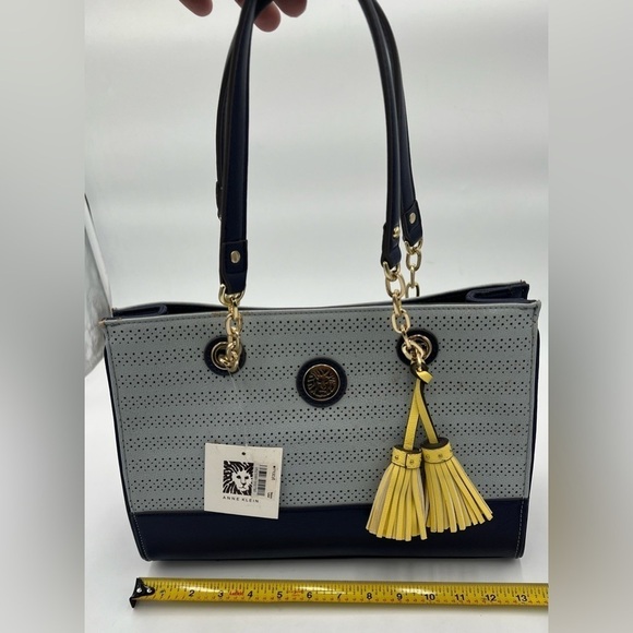 Anne Klein Lion Logo Purse – Navy, Pale Blue & Yellow Tassels (New with Tags) - Picture 1 of 8